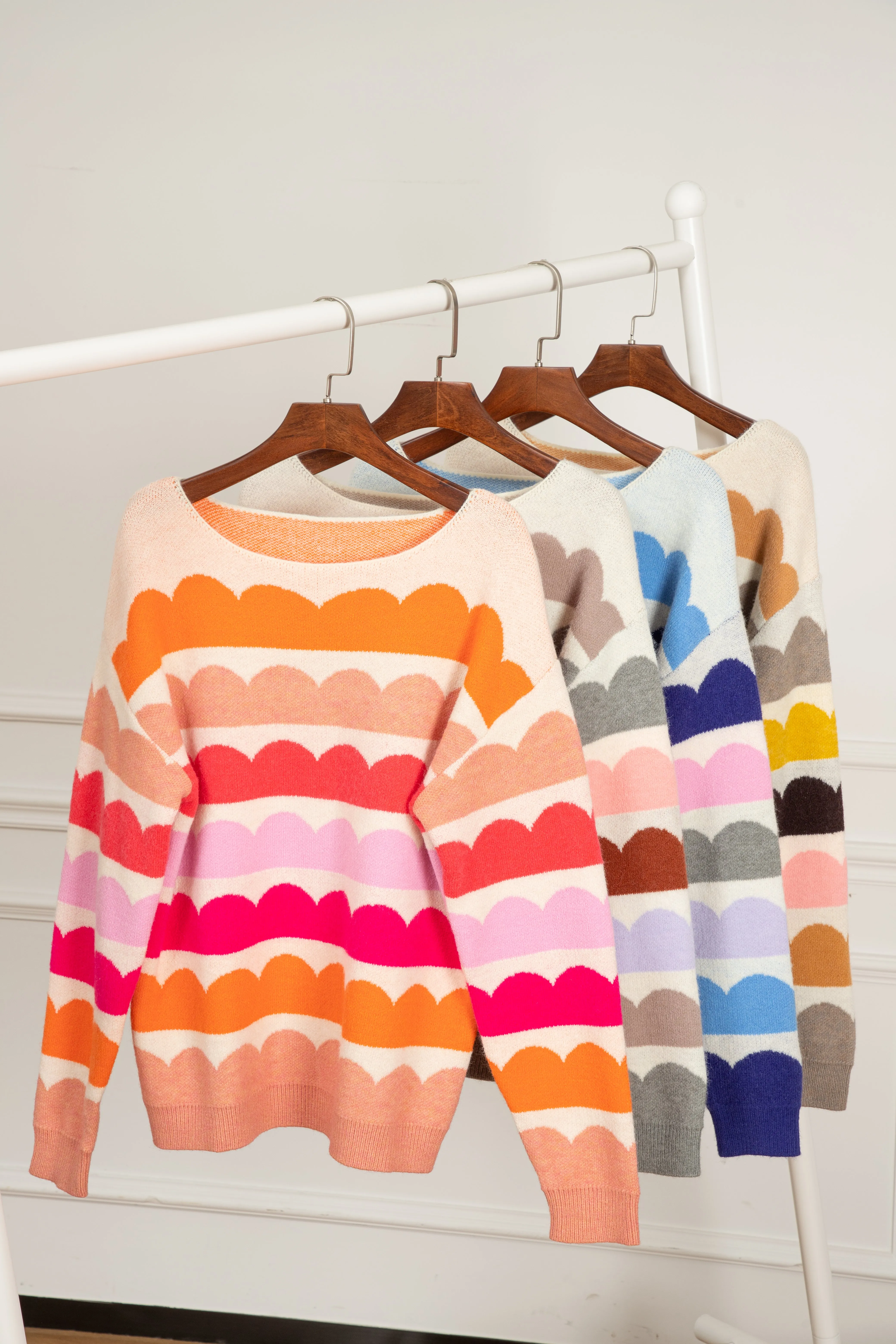 Grey Wave Striped Balloon Sleeve Drop Shoulder Sweater sold by Beagle Boutique product image thumbnail 4