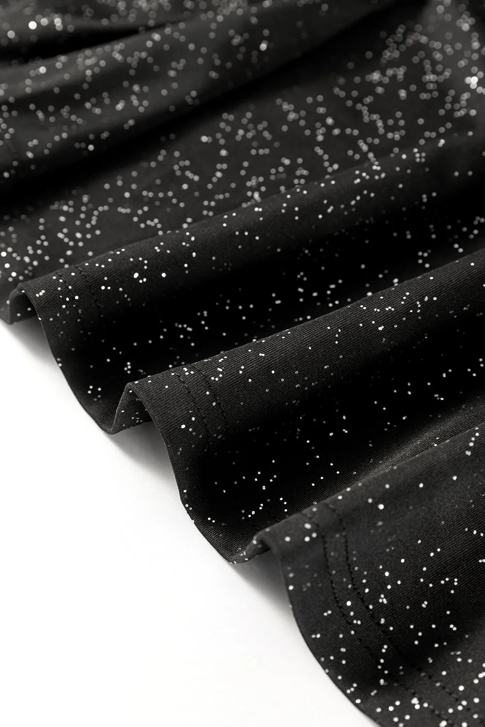 Black Plus Size Glitter Metallic Bell Sleeve Round Neck Mini Dress sold by Beagle Boutique product image thumbnail 3