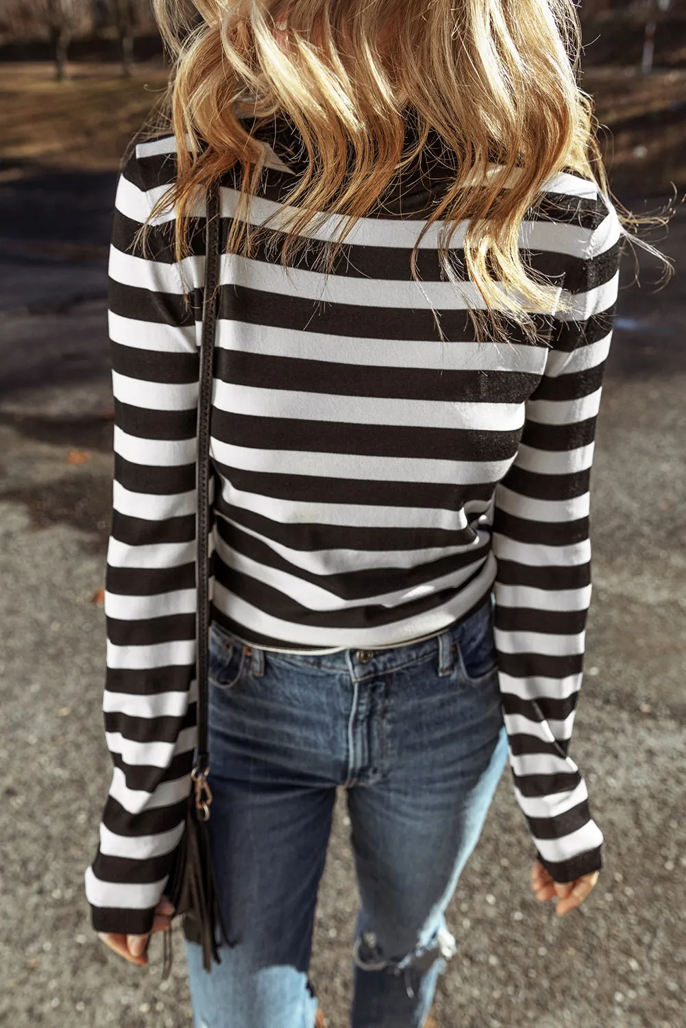Black Stripe Slim Fit High Neck Knit Sweater sold by Beagle Boutique product image thumbnail 3