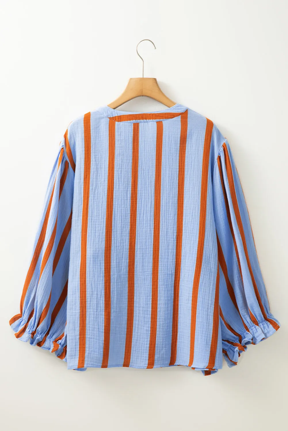 Sky Blue Stripe Crinckled Ruffled Sleeve Button up Loose Shirt sold by Beagle Boutique product image thumbnail 5