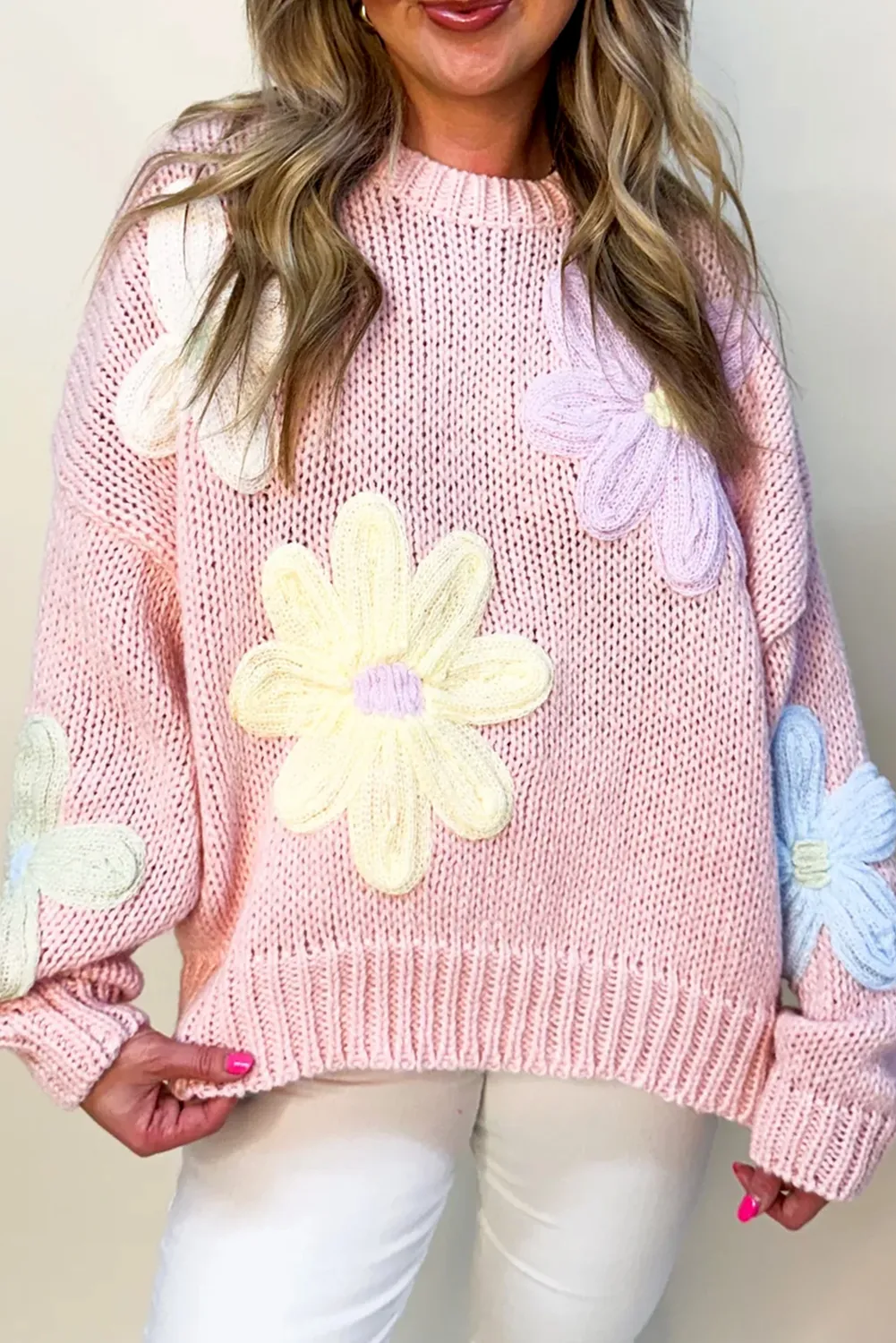 Pink Petals & Threads Embroidered Floral Sweater sold by Beagle Boutique