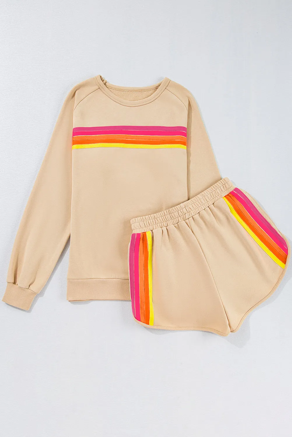 Apricot Striped Accent Pullover and Shorts Two Piece Casual Set sold by Beagle Boutique product image thumbnail 5