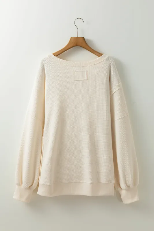 White Solid Colour Waffle Knit Drop Shoulder Plus Size Sweatshirt sold by Beagle Boutique