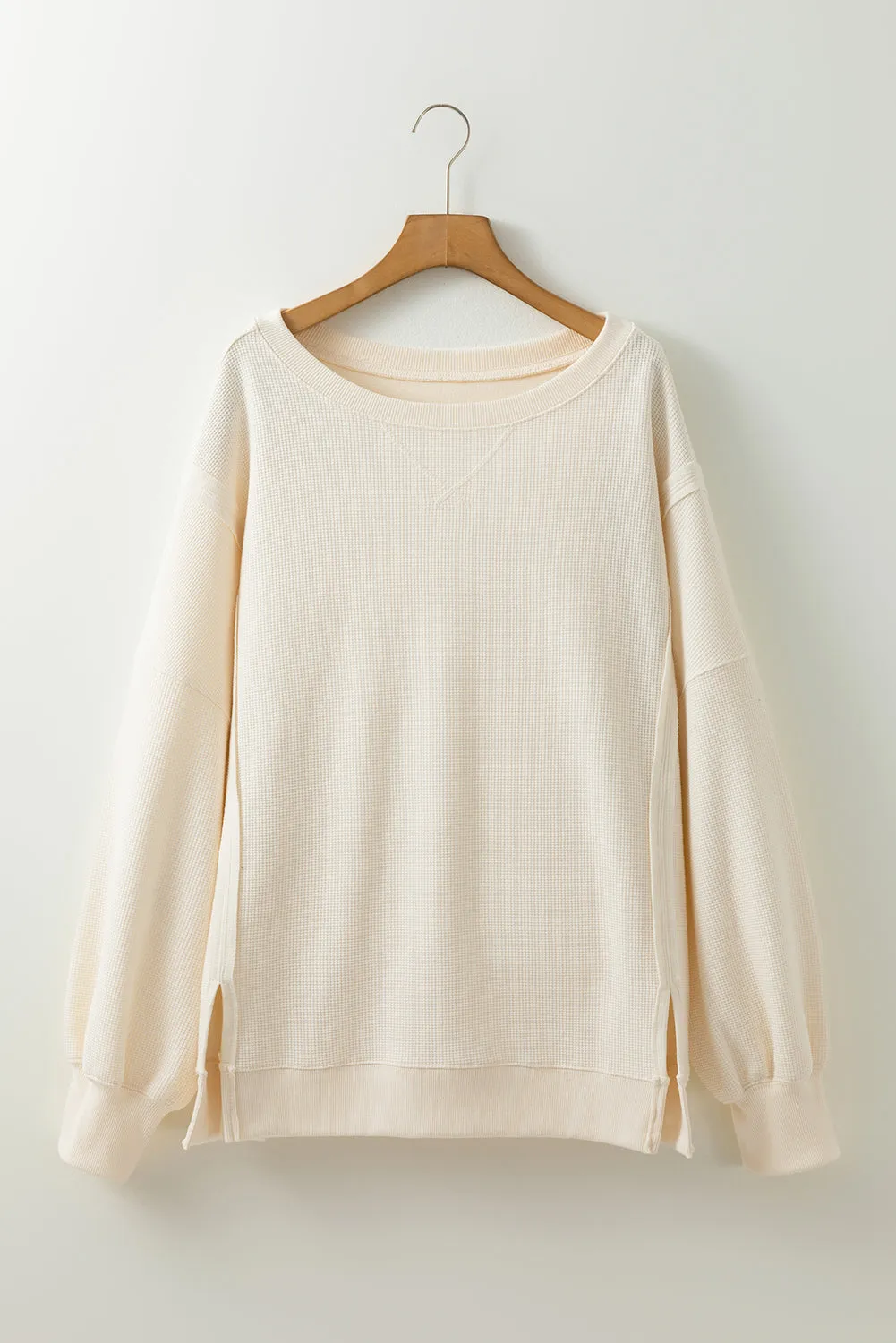 White Solid Colour Waffle Knit Drop Shoulder Plus Size Sweatshirt sold by Beagle Boutique product image thumbnail 2