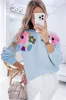Light Blue Knitted Flower Pattern Ribbed Edge Sweater sold by Beagle Boutique