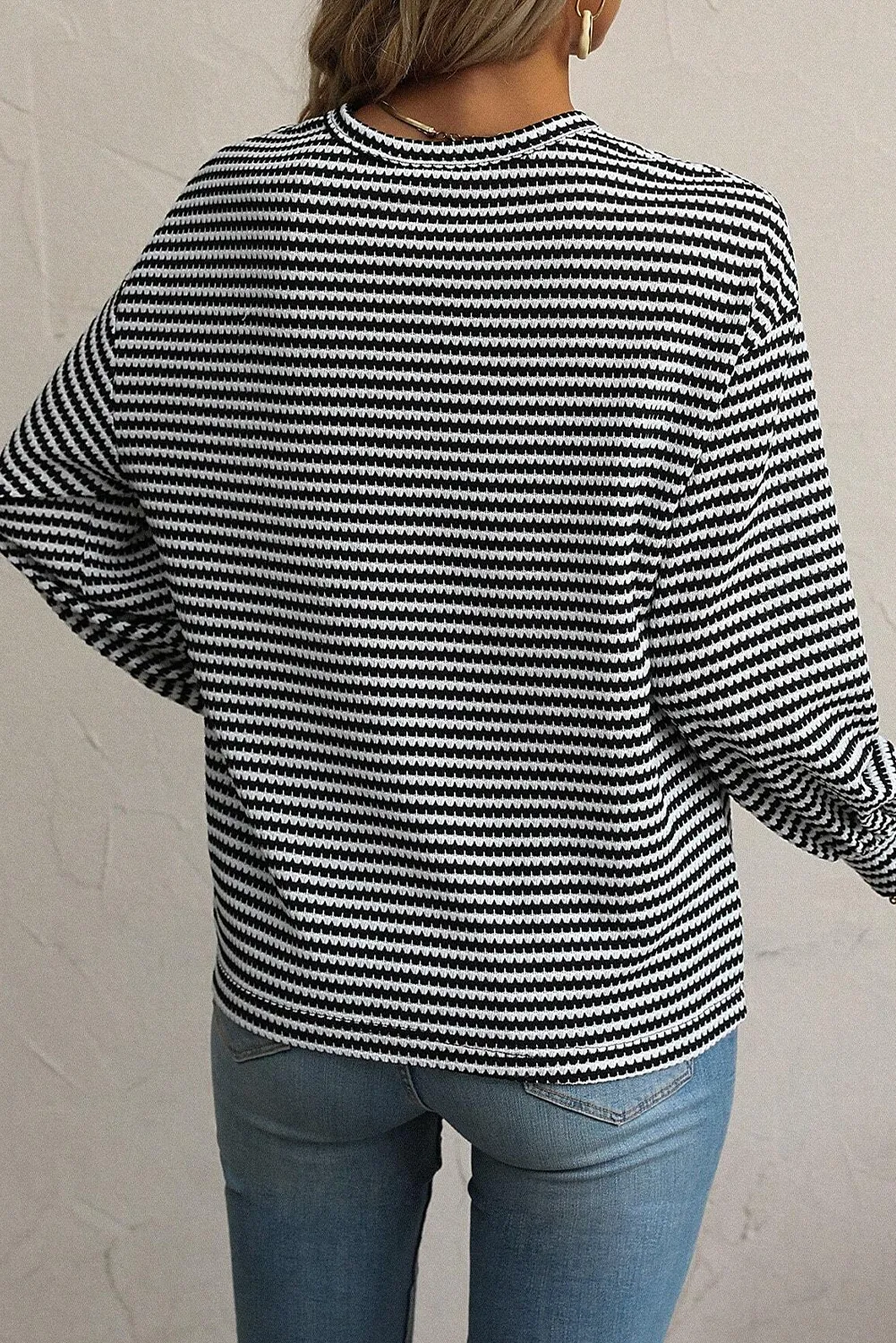 Rose Stripe Round Neck Drop Shoulder Long Sleeve Top sold by Beagle Boutique product image thumbnail 2