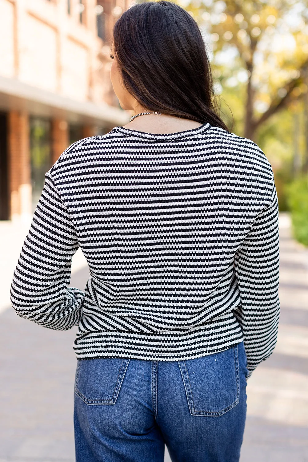 Rose Stripe Round Neck Drop Shoulder Long Sleeve Top sold by Beagle Boutique product image thumbnail 4