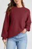 Burgundy Plain Drop Shoulder Crewneck Pullover Sweatshirt sold by Beagle Boutique