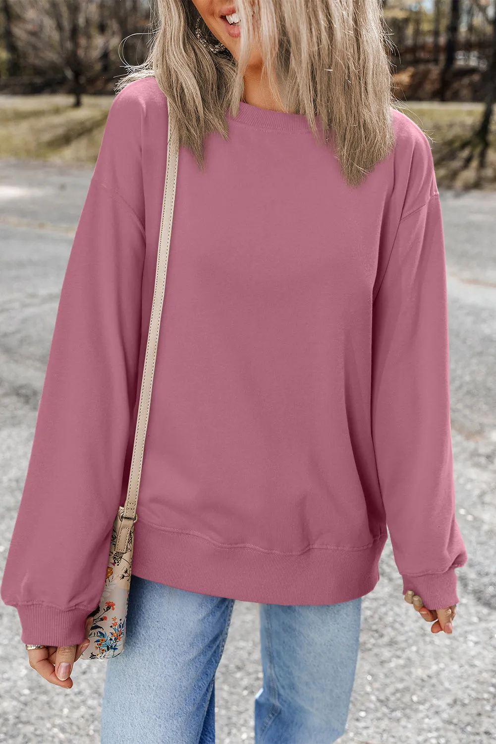 Burgundy Plain Drop Shoulder Crewneck Pullover Sweatshirt sold by Beagle Boutique product image thumbnail 5