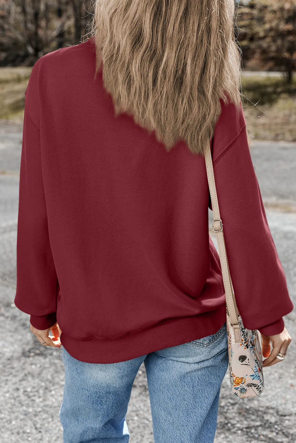 Burgundy Plain Drop Shoulder Crewneck Pullover Sweatshirt sold by Beagle Boutique product image thumbnail 3