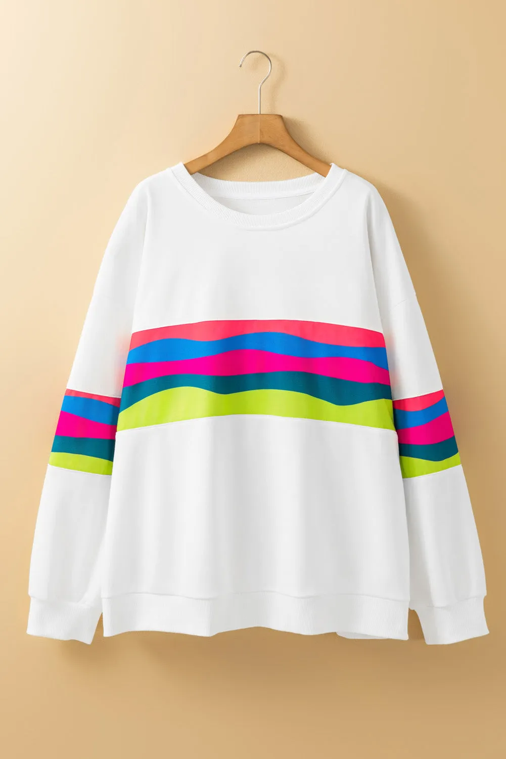 White Plus Size Colourful Striped Drop Shoulder Loose Sweatshirt sold by Beagle Boutique product image thumbnail 2
