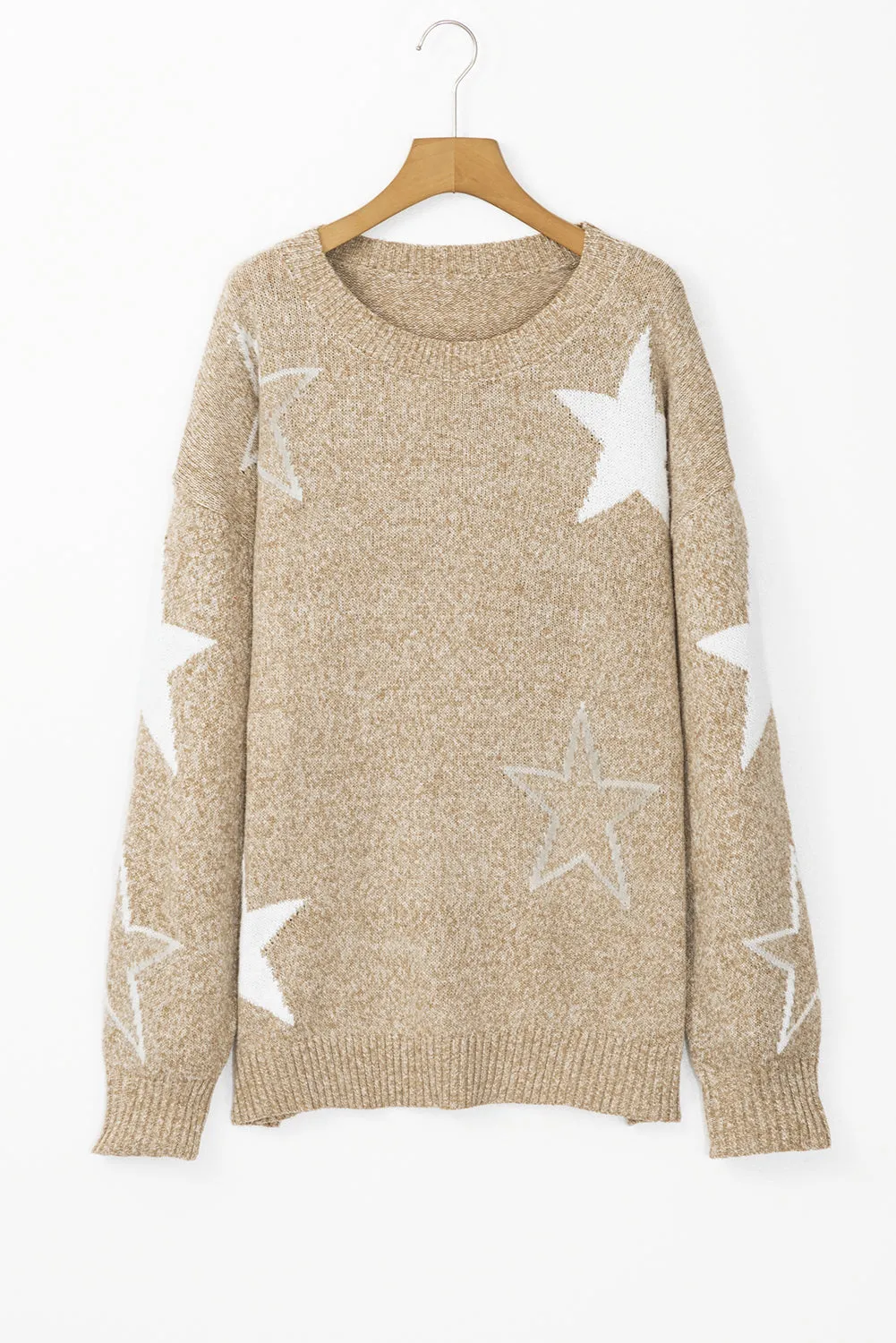 Khaki Star Pattern Drop Shoulder Plus Size Sweater sold by Beagle Boutique product image thumbnail 3