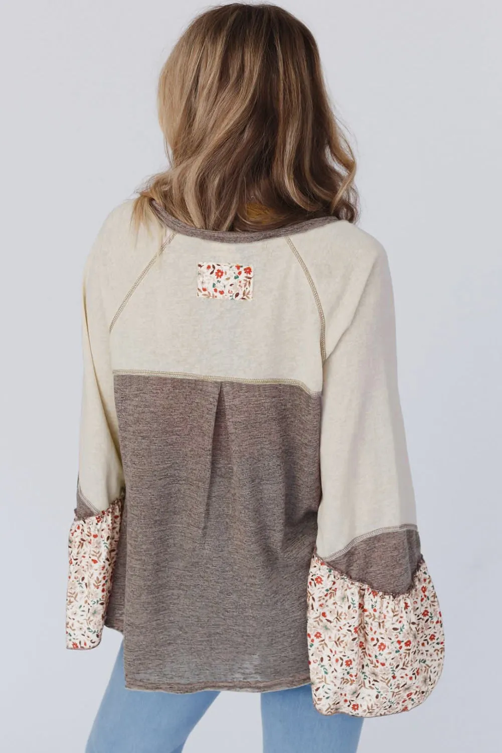 Goat Colourblock Floral Patchwork Flared Sleeve Buttons Henley Top sold by Beagle Boutique product image thumbnail 2
