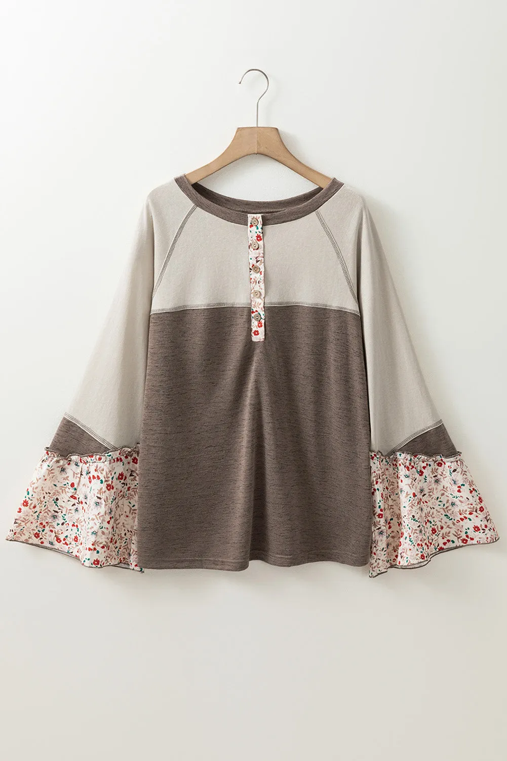 Goat Colourblock Floral Patchwork Flared Sleeve Buttons Henley Top sold by Beagle Boutique product image thumbnail 4