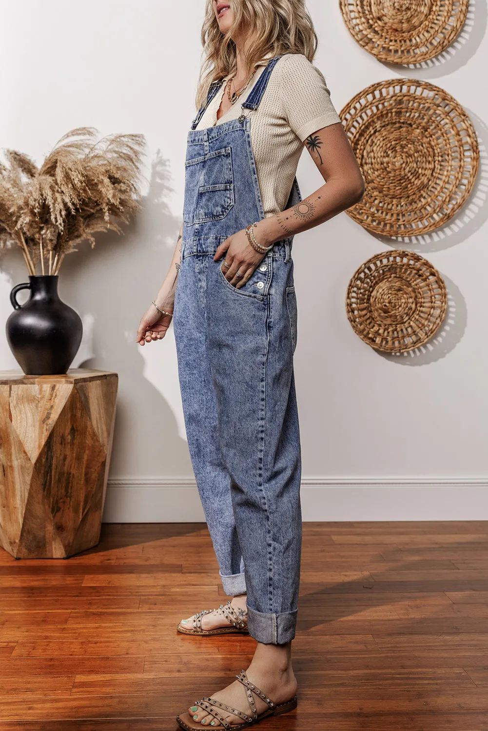 Blue Denim Dungarees Straight Leg Jumpsuit with Pockets sold by Beagle Boutique product image thumbnail 3