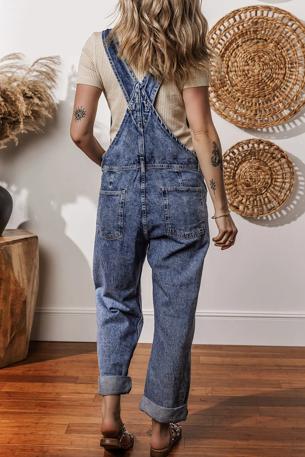 Blue Denim Dungarees Straight Leg Jumpsuit with Pockets sold by Beagle Boutique product image thumbnail 2