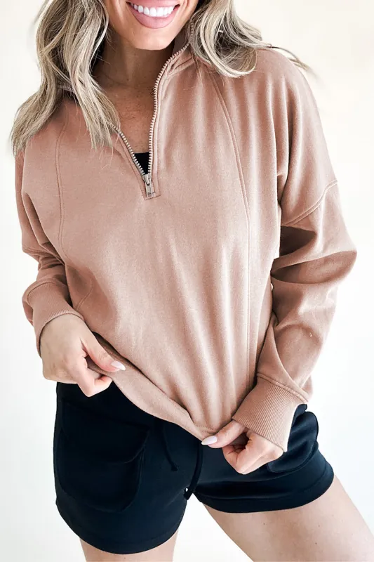 Smoke Grey Zipped Neck Pullover Drop Shoulder Sweatshirt sold by Beagle Boutique
