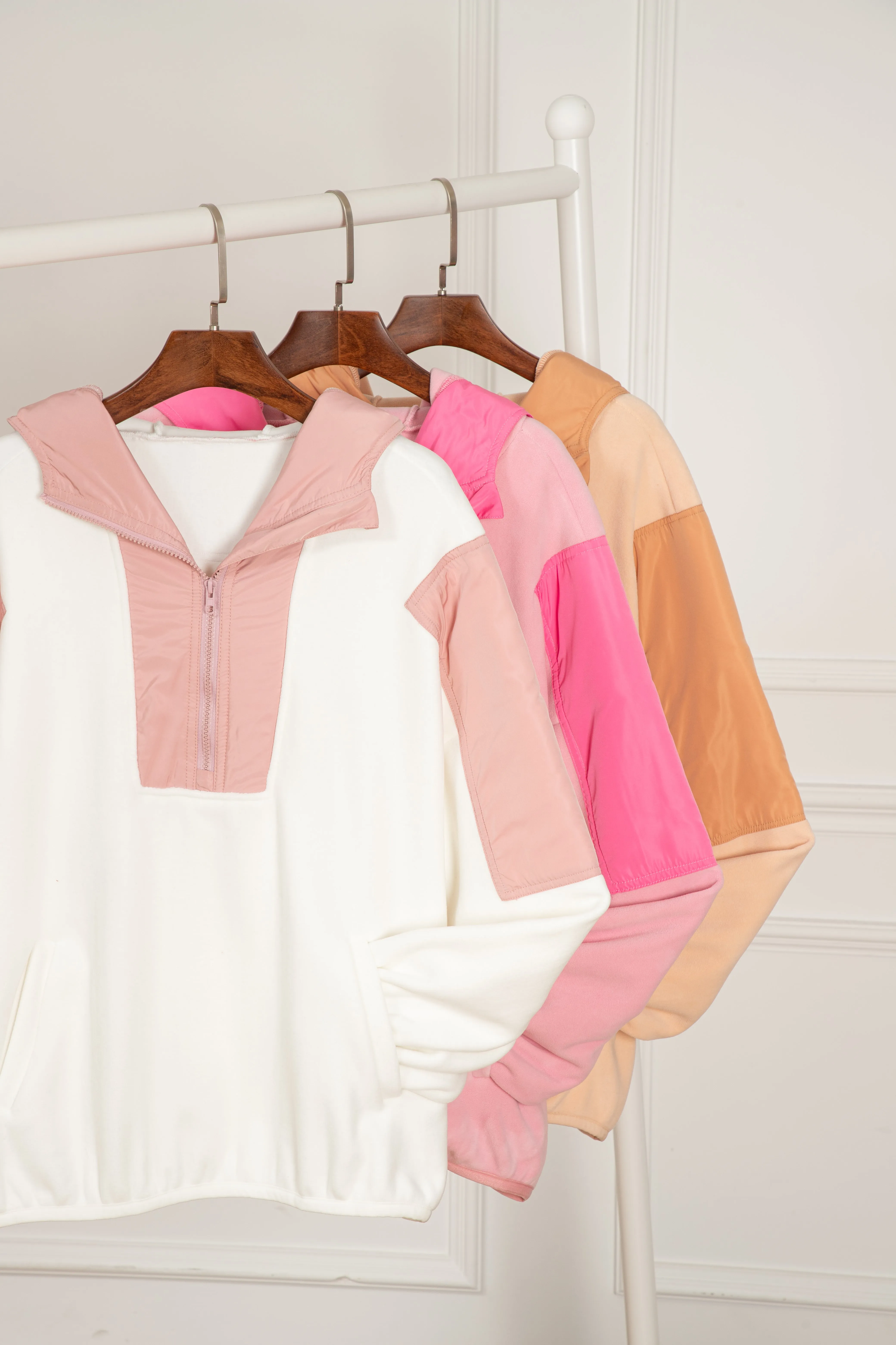 Pink Colourblock Patchwork Half Zip Oversized Sherpa Hoodie sold by Beagle Boutique product image thumbnail 5