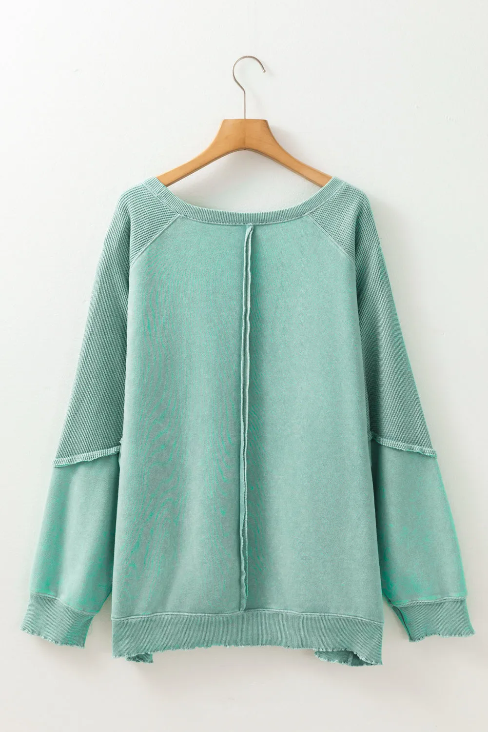 Mineral Blue Textured Patchwork Frilled Trim Plus Size Pullover Sweatshirt sold by Beagle Boutique product image thumbnail 4