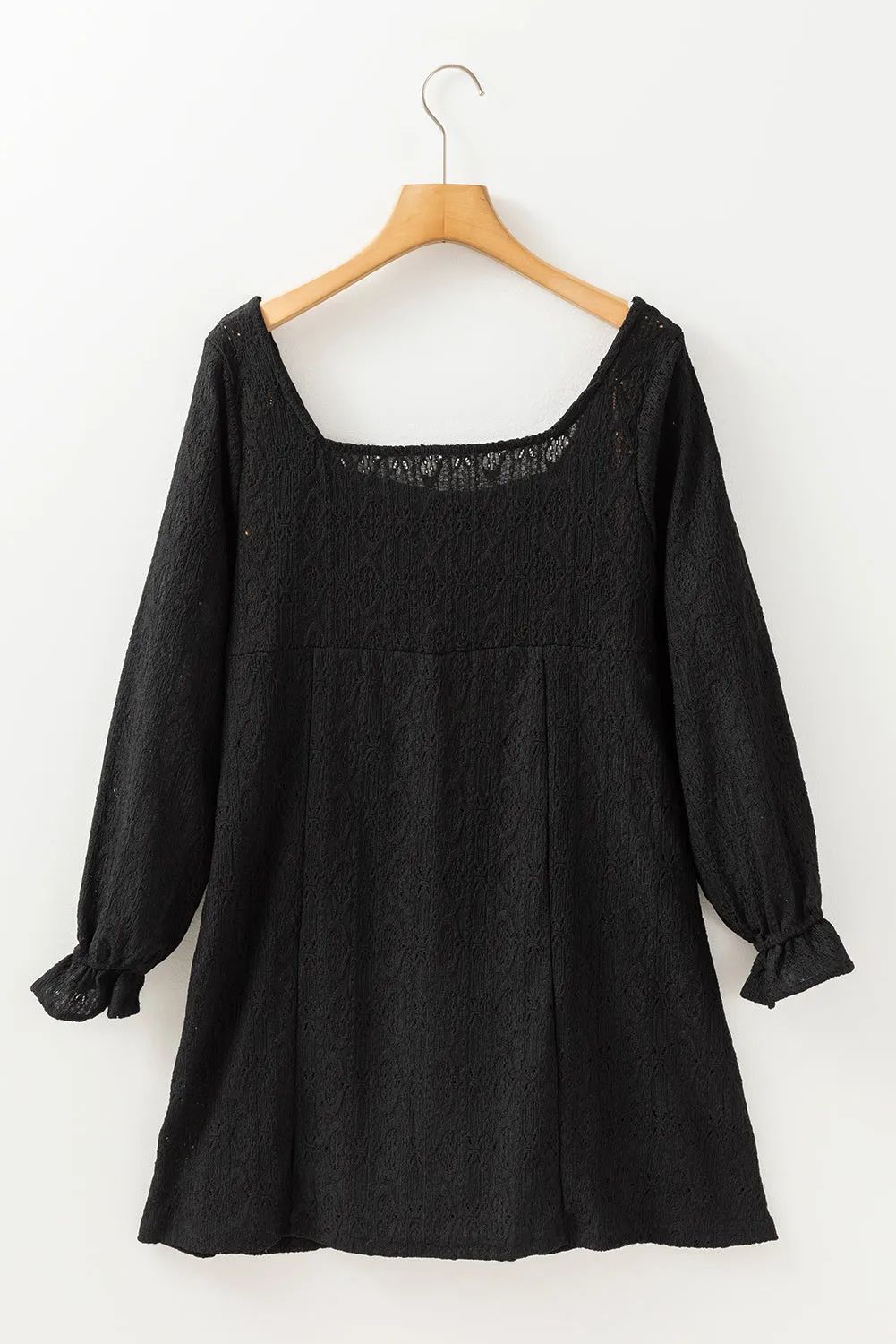 Black Lace Crochet Buttoned Square Neck Shift Mini Dress sold by Beagle Boutique product image thumbnail 5