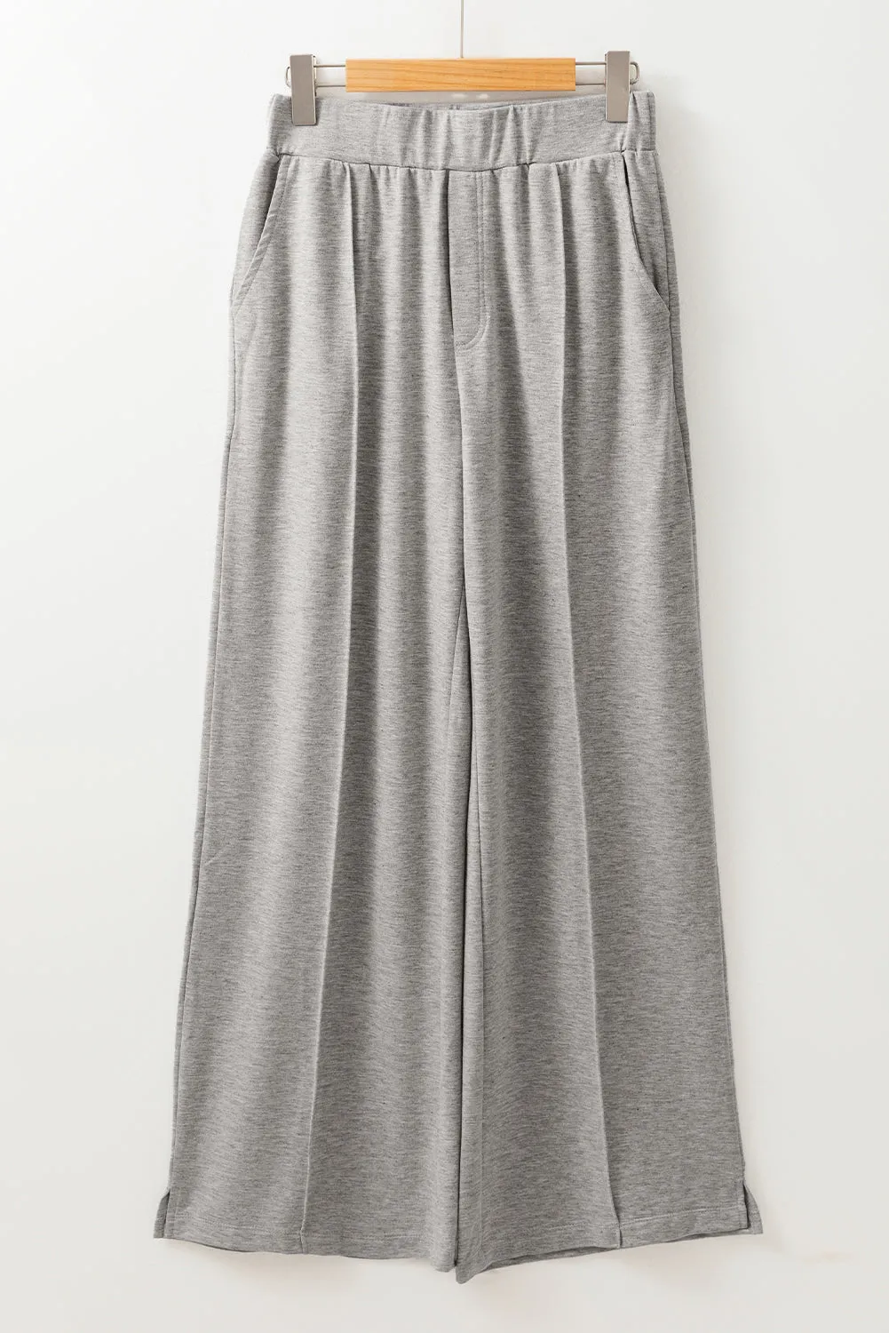 Medium Grey Central Seam Wide Leg High Waist Knit Casual Trousers sold by Beagle Boutique product image thumbnail 4