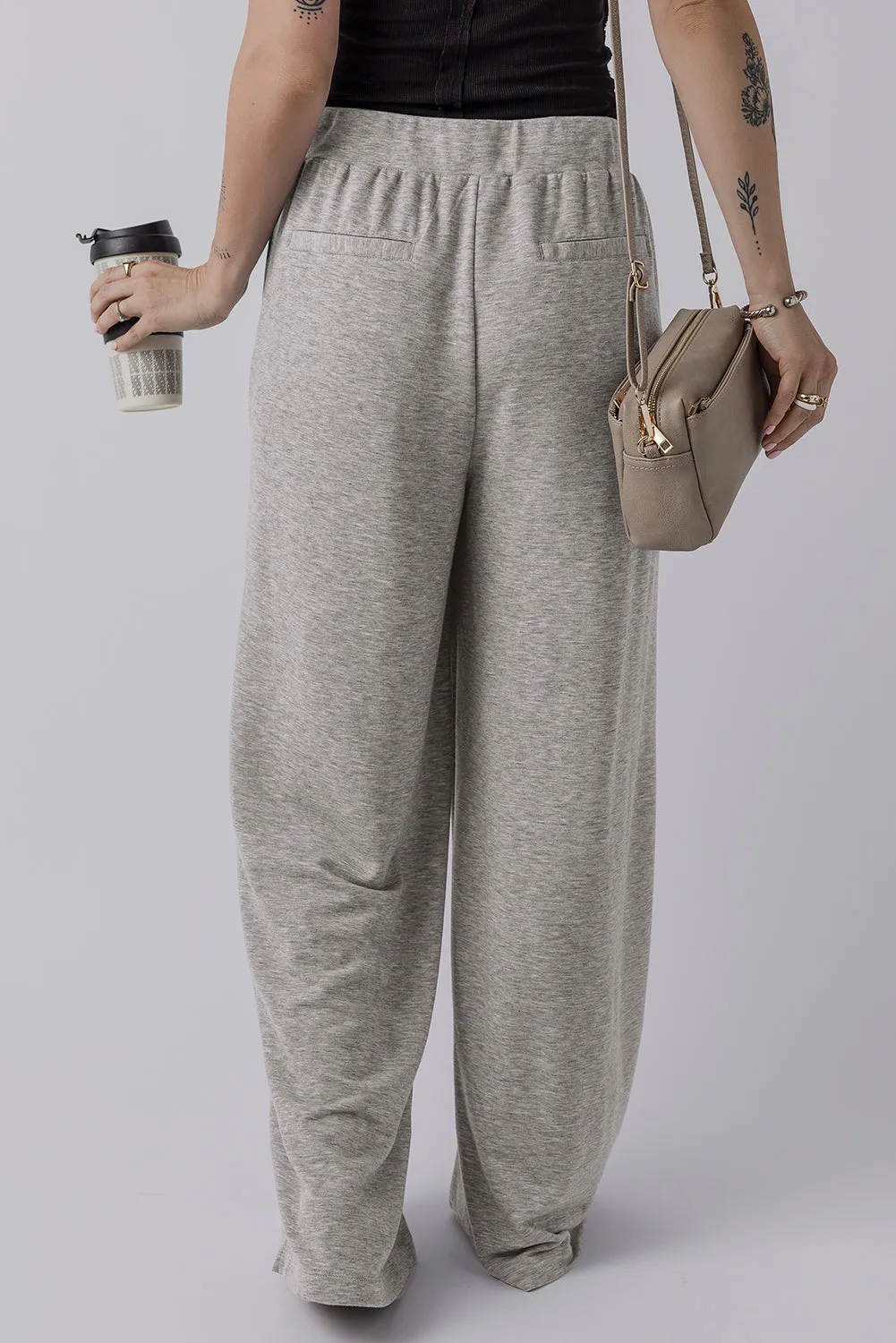 Medium Grey Central Seam Wide Leg High Waist Knit Casual Trousers sold by Beagle Boutique product image thumbnail 2