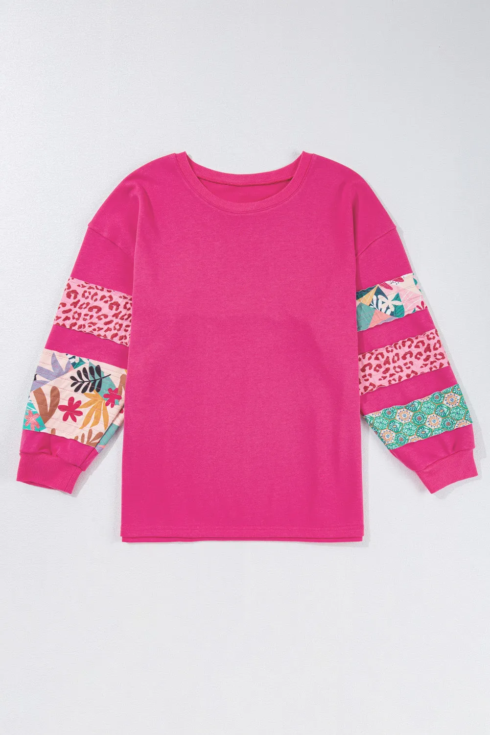Rose Red Plus Size Printed Patchwork Sleeve Split Sweatshirt sold by Beagle Boutique product image thumbnail 4