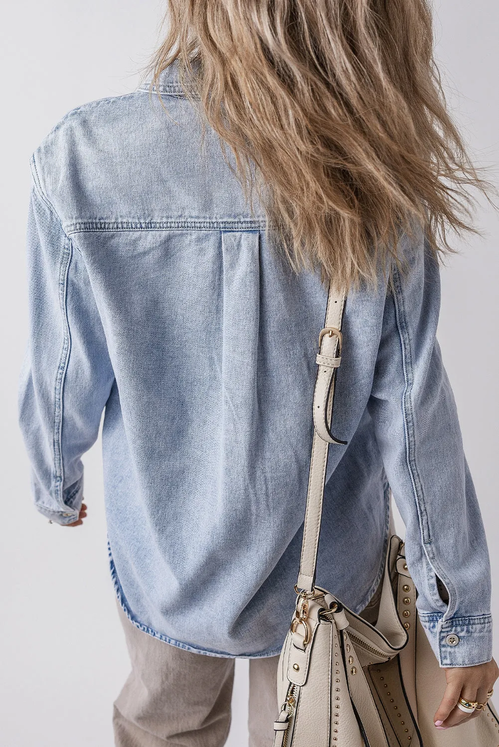 Beau Blue Long Sleeve Buttoned Chest Pocket Denim Shacket sold by Beagle Boutique product image thumbnail 2