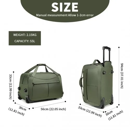 EQ2235 - Kono Foldable Large Capacity Trolley Travel Bag - Green sold by Beagle Boutique product image thumbnail 4