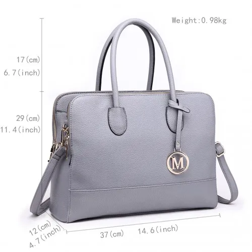 LT1726 - Miss Lulu Textured PU Leather Medium Size Classic Tote Bag Shoulder Bag Grey sold by Beagle Boutique product image thumbnail 2