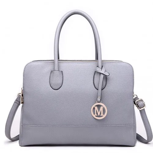 LT1726 - Miss Lulu Textured PU Leather Medium Size Classic Tote Bag Shoulder Bag Grey sold by Beagle Boutique