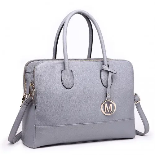 LT1726 - Miss Lulu Textured PU Leather Medium Size Classic Tote Bag Shoulder Bag Grey sold by Beagle Boutique product image thumbnail 3