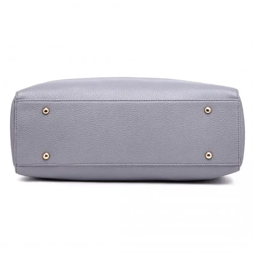 LT1726 - Miss Lulu Textured PU Leather Medium Size Classic Tote Bag Shoulder Bag Grey sold by Beagle Boutique product image thumbnail 5