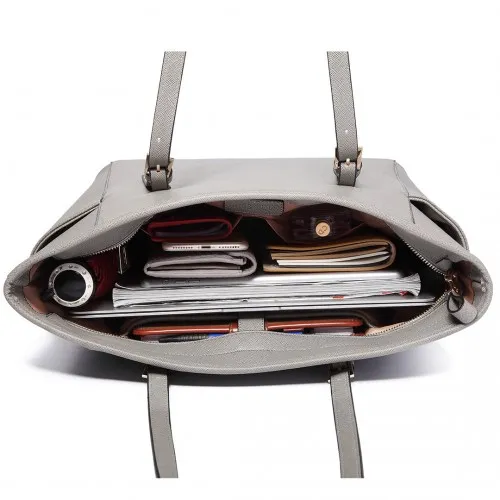 LM1642-1 - Miss Lulu Faux Leather Adjustable Handle Tote Bag - Grey sold by Beagle Boutique product image thumbnail 5