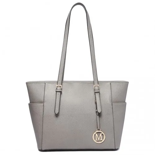 LM1642-1 - Miss Lulu Faux Leather Adjustable Handle Tote Bag - Grey sold by Beagle Boutique product image thumbnail 2
