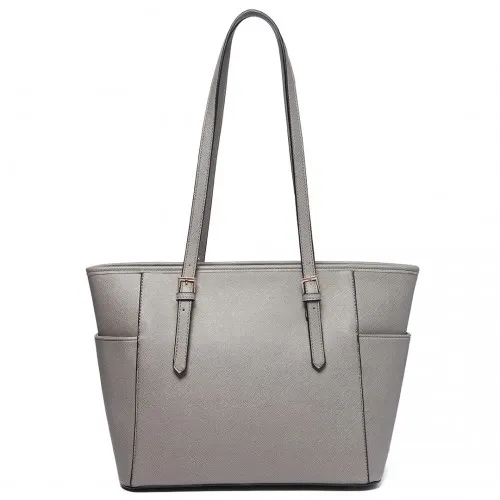 LM1642-1 - Miss Lulu Faux Leather Adjustable Handle Tote Bag - Grey sold by Beagle Boutique product image thumbnail 3