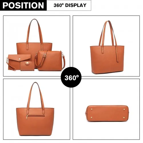 LG6931 - Miss Lulu 4 Piece Handbag Set - Brown sold by Beagle Boutique product image thumbnail 3
