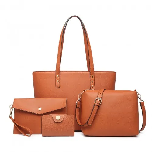LG6931 - Miss Lulu 4 Piece Handbag Set - Brown sold by Beagle Boutique