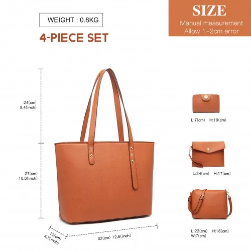 LG6931 - Miss Lulu 4 Piece Handbag Set - Brown sold by Beagle Boutique product image thumbnail 4
