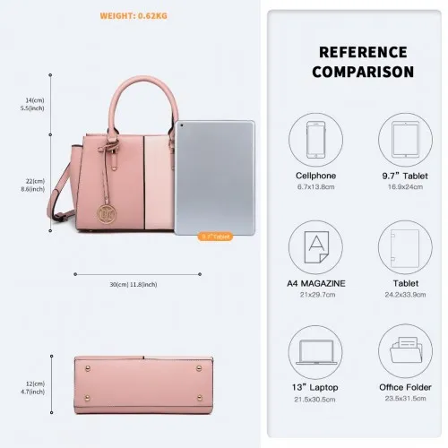 LG2224 - Miss Lulu Vintage Two-colour Patchwork Handbag Tote Bag - Pink sold by Beagle Boutique product image thumbnail 4