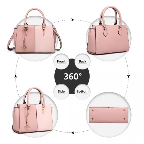 LG2224 - Miss Lulu Vintage Two-colour Patchwork Handbag Tote Bag - Pink sold by Beagle Boutique product image thumbnail 3