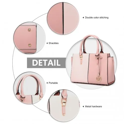 LG2224 - Miss Lulu Vintage Two-colour Patchwork Handbag Tote Bag - Pink sold by Beagle Boutique product image thumbnail 5