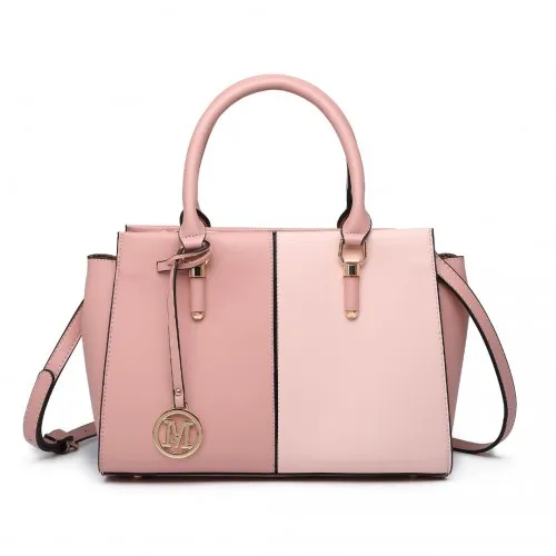 LG2224 - Miss Lulu Vintage Two-colour Patchwork Handbag Tote Bag - Pink sold by Beagle Boutique