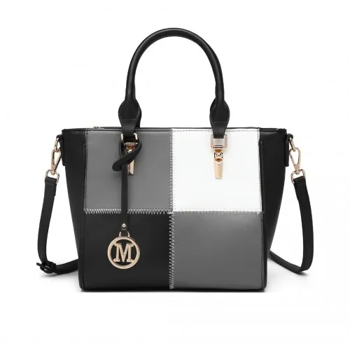 LG2214 - Miss Lulu Muti-Colour Combination Handbag Tote Bag - Black sold by Beagle Boutique