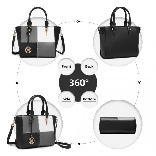 LG2214 - Miss Lulu Muti-Colour Combination Handbag Tote Bag - Black sold by Beagle Boutique product image thumbnail 3