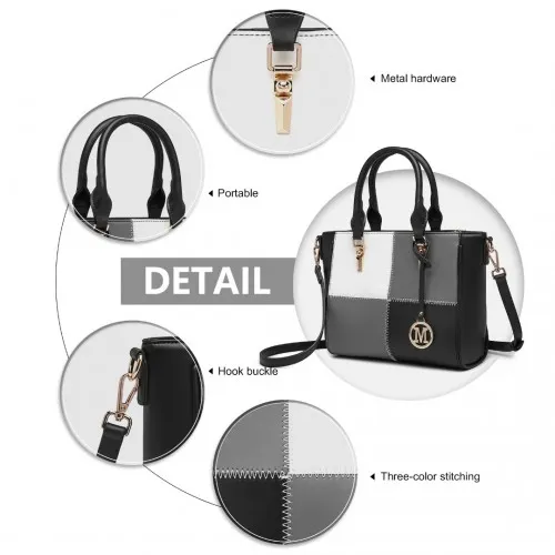 LG2214 - Miss Lulu Muti-Colour Combination Handbag Tote Bag - Black sold by Beagle Boutique product image thumbnail 5
