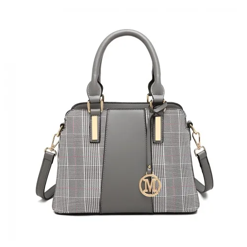 LG2001 - Miss Lulu Gingham Plaid Panel Shoulder Bag - Grey sold by Beagle Boutique product image thumbnail 2