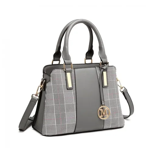 LG2001 - Miss Lulu Gingham Plaid Panel Shoulder Bag - Grey sold by Beagle Boutique