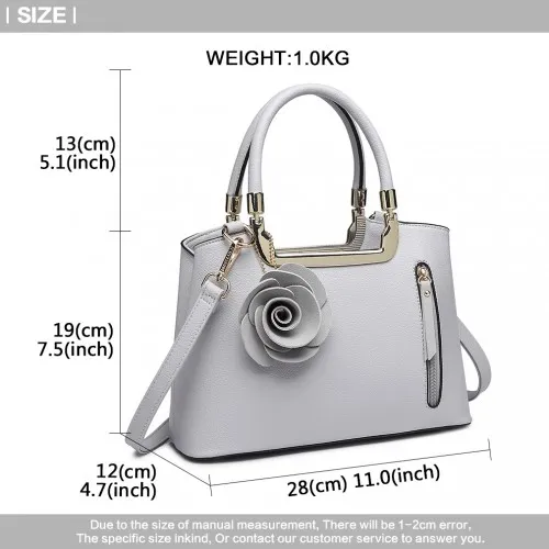 LG1847 - MISS LULU PU LEATHER ROSE HANGING ORNAMENT HANDBAG - GREY sold by Beagle Boutique product image thumbnail 5