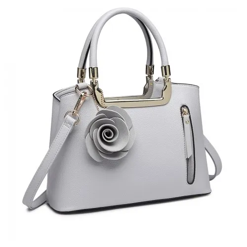LG1847 - MISS LULU PU LEATHER ROSE HANGING ORNAMENT HANDBAG - GREY sold by Beagle Boutique product image thumbnail 2